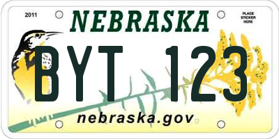 NE license plate BYT123