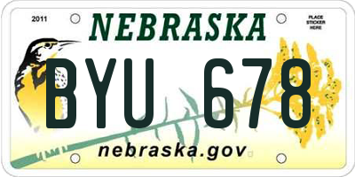 NE license plate BYU678
