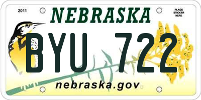 NE license plate BYU722