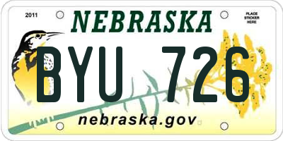 NE license plate BYU726
