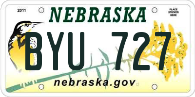 NE license plate BYU727