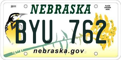NE license plate BYU762