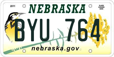 NE license plate BYU764