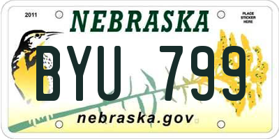 NE license plate BYU799