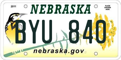 NE license plate BYU840