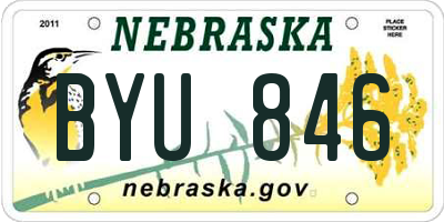 NE license plate BYU846