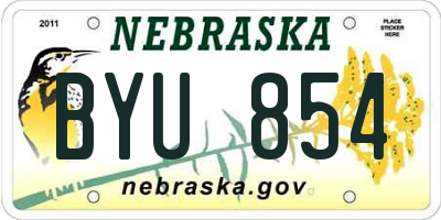 NE license plate BYU854