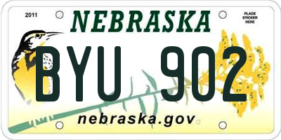 NE license plate BYU902