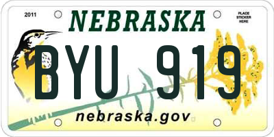 NE license plate BYU919