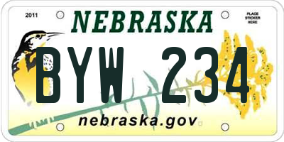 NE license plate BYW234