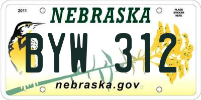 NE license plate BYW312