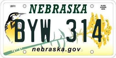 NE license plate BYW314