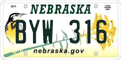 NE license plate BYW316