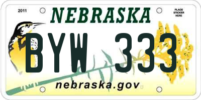 NE license plate BYW333