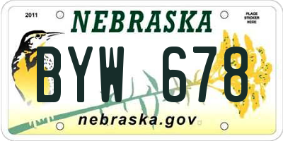 NE license plate BYW678