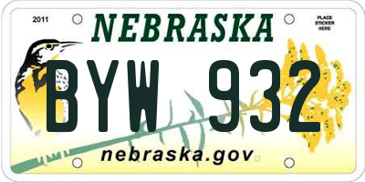 NE license plate BYW932