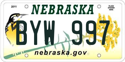 NE license plate BYW997