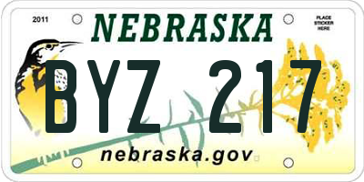 NE license plate BYZ217