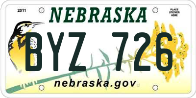 NE license plate BYZ726