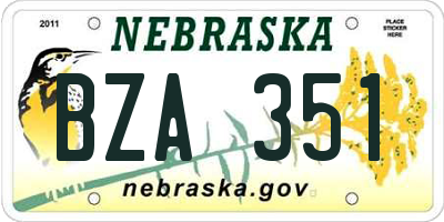 NE license plate BZA351