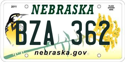 NE license plate BZA362