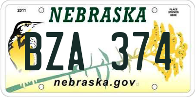 NE license plate BZA374