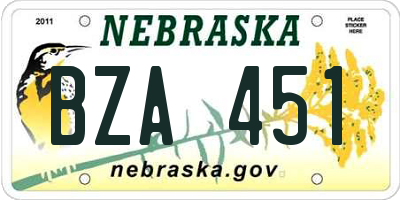NE license plate BZA451