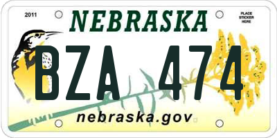 NE license plate BZA474