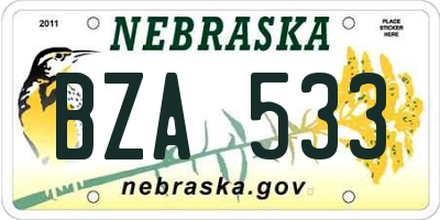 NE license plate BZA533