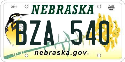 NE license plate BZA540