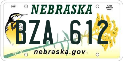 NE license plate BZA612