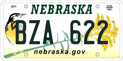 NE license plate BZA622