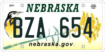 NE license plate BZA654