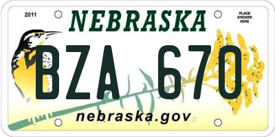 NE license plate BZA670