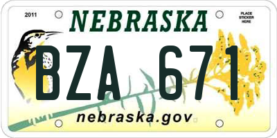 NE license plate BZA671
