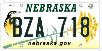 NE license plate BZA718