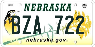 NE license plate BZA722