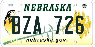 NE license plate BZA726