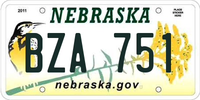 NE license plate BZA751