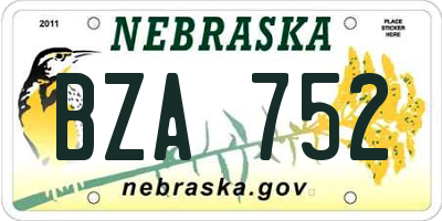 NE license plate BZA752
