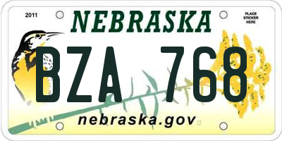NE license plate BZA768