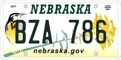 NE license plate BZA786