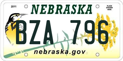 NE license plate BZA796