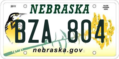 NE license plate BZA804