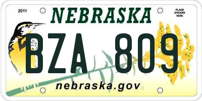 NE license plate BZA809