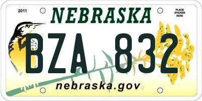 NE license plate BZA832