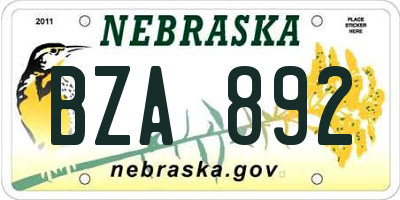 NE license plate BZA892