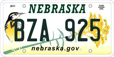 NE license plate BZA925
