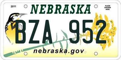 NE license plate BZA952