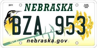 NE license plate BZA953
